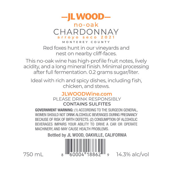 No-Oak Chardonnay Arroyo Seco 2021 14.3% ALC/VOL