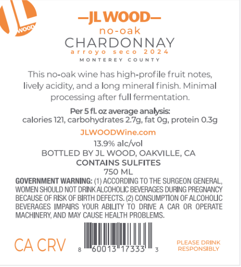 No-Oak Chardonnay Arroyo Seco 2024 13.9% ALC/VOL